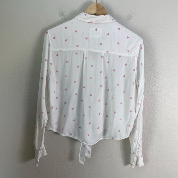 Rails Womens Medium Val Scribble Heart White Button Up Shirt Tie Front Blouse - Picture 11 of 13